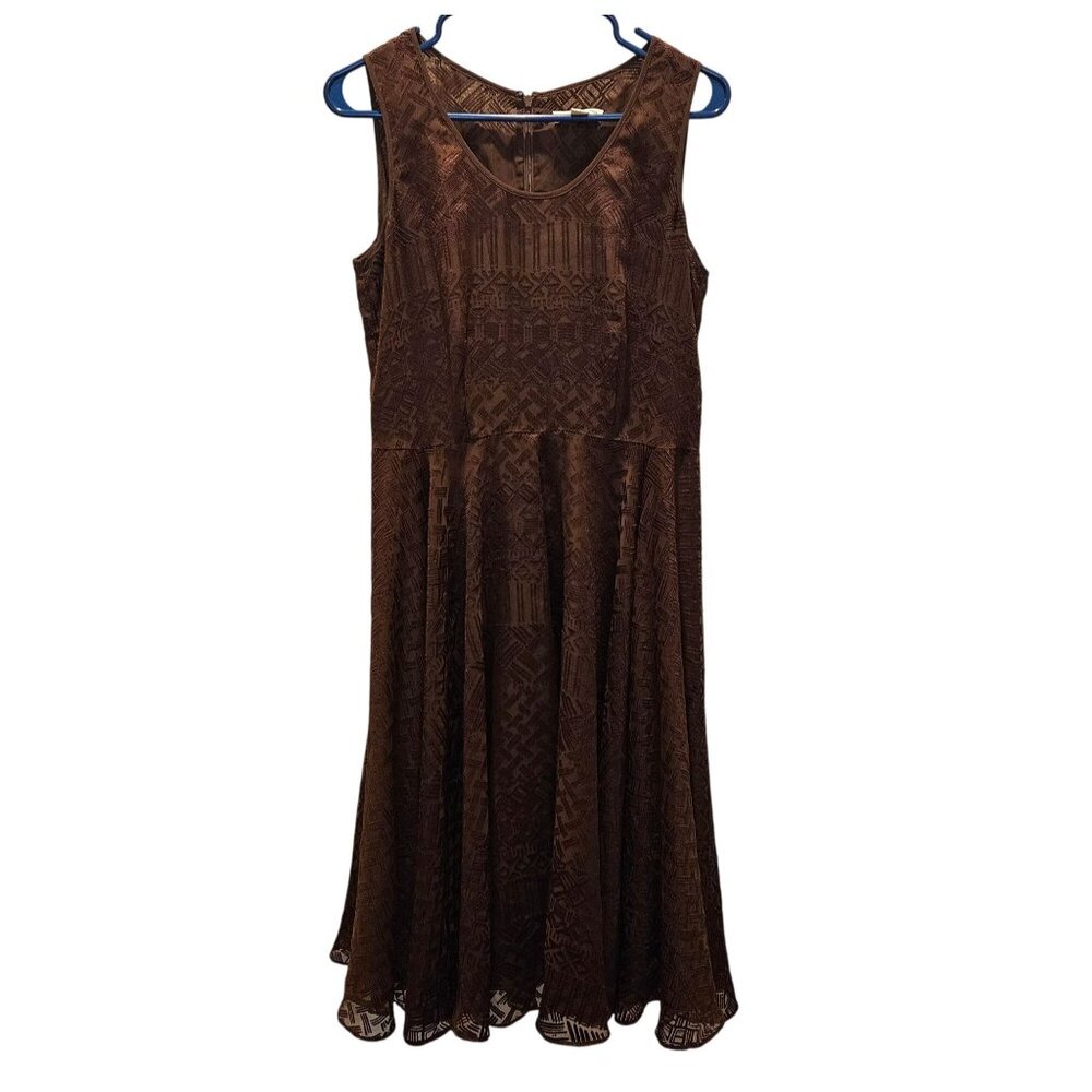 Coldwater Creek Woman Size 10 Fit and Flare Textured Brown Dress Classic Flowy